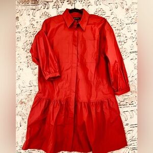 Banana Republic NWT Red Collar LongSleeve Everyday Tunic Shirt Dress S Button Up